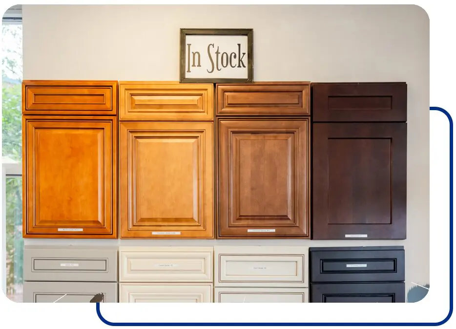 A row of different colored cabinets in a room.