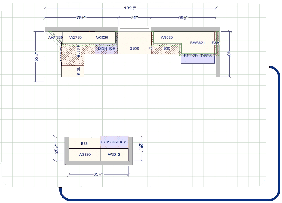 A kitchen with an island and cabinets in it