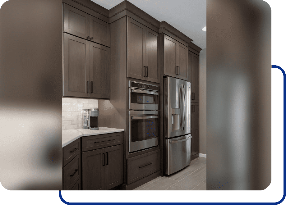 Modern kitchen with dark wood cabinets.