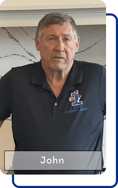 Man in black polo shirt, labeled John.